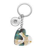 10 styles love Colored Leaf Pattern resin Painted Heart Key chain fit 20MM Snaps button jewelry wholesale