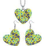 10 styles love Evil Eyes resin Stainless Steel Heart Painted  Earrings 60CMM Necklace Pendant Set