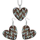 10 styles love Leopard Pattern resin Stainless Steel Heart Painted  Earrings 60CMM Necklace Pendant Set