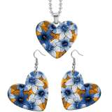 10 styles love Pretty Flower resin Stainless Steel Heart Painted  Earrings 60CMM Necklace Pendant Set