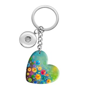 10 styles love Pretty Flower resin Painted Heart Key chain fit 20MM Snaps button jewelry wholesale