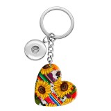 10 styles love sunflower pattern  resin Painted Heart Key chain fit 20MM Snaps button jewelry wholesale