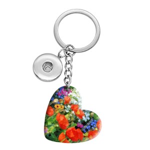 10 styles love Flower pattern resin Painted Heart Key chain fit 20MM Snaps button jewelry wholesale