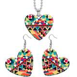 10 styles love Geometric pattern resin Stainless Steel Heart Painted  Earrings 60CMM Necklace Pendant Set