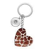10 styles love Cow Tiger Leopard Pattern resin Painted Heart Key chain fit 20MM Snaps button jewelry wholesale