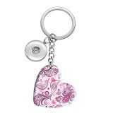 10 styles love Bohemia pattern resin Painted Heart Key chain fit 20MM Snaps button jewelry wholesale