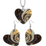 10 styles love Marble pattern resin Stainless Steel Heart Painted  Earrings 60CMM Necklace Pendant Set