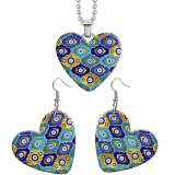 10 styles love Evil Eyes resin Stainless Steel Heart Painted  Earrings 60CMM Necklace Pendant Set