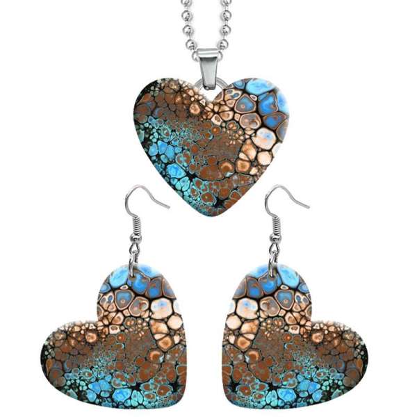 10 styles love Pretty pattern  resin Stainless Steel Heart Painted  Earrings 60CMM Necklace Pendant Set