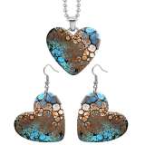 10 styles love Pretty pattern  resin Stainless Steel Heart Painted  Earrings 60CMM Necklace Pendant Set