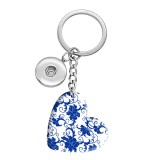 10 styles love Blue Flower resin Painted Heart Key chain fit 20MM Snaps button jewelry wholesale