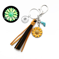 Luminous Punk Fluorescent Sunflower Glow Tassel Turquoise Keychain fit  20MM Snaps button jewelry wholesale