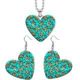 10 styles love Leopard Pattern resin Stainless Steel Heart Painted  Earrings 60CMM Necklace Pendant Set