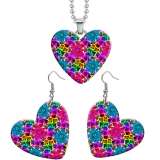 10 styles love Dragonfly color pattern resin Stainless Steel Heart Painted  Earrings 60CMM Necklace Pendant Set