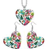 10 styles love Flower pattern resin Stainless Steel Heart Painted  Earrings 60CMM Necklace Pendant Set