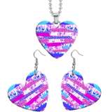 10 styles love Colorful Flower Leopard Pattern resin Stainless Steel Heart Painted  Earrings 60CMM Necklace Pendant Set