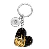 10 styles love Gold Leaf Pattern resin Painted Heart Key chain fit 20MM Snaps button jewelry wholesale