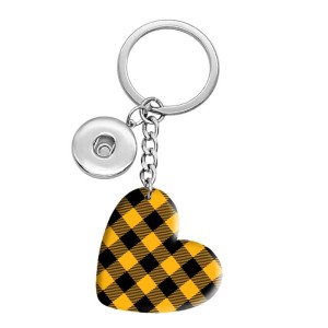 10 styles love Checkered pattern resin Painted Heart Key chain fit 20MM Snaps button jewelry wholesale