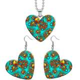 10 styles love girl Sunflower pattern resin Stainless Steel Heart Painted  Earrings 60CMM Necklace Pendant Set