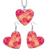 10 styles love Clover Colorful pattern resin Stainless Steel Heart Painted  Earrings 60CMM Necklace Pendant Set