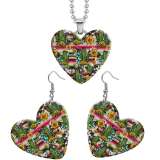 10 styles love Flower Sunflower pattern resin Stainless Steel Heart Painted  Earrings 60CMM Necklace Pendant Set