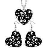 10 styles love Black and pattern white resin Stainless Steel Heart Painted  Earrings 60CMM Necklace Pendant Set