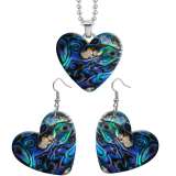 10 styles love Beach Shell Conch  Abalone shell pattern resin Stainless Steel Heart Painted  Earrings 60CMM Necklace Pendant Set