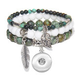 Bohemian Natural Stone Agate Bead Elastic Bracelet fit  20MM Snaps button jewelry wholesale