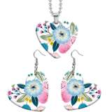 10 styles love Flower pattern resin Stainless Steel Heart Painted  Earrings 60CMM Necklace Pendant Set