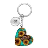 10 styles love sunflower Butterfly resin Painted Heart Key chain fit 20MM Snaps button jewelry wholesale