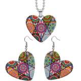 10 styles love Peacock feathers Bohemia pattern resin Stainless Steel Heart Painted  Earrings 60CMM Necklace Pendant Set