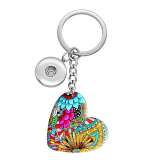 10 styles love color draw Flower  resin Painted Heart Key chain fit 20MM Snaps button jewelry wholesale