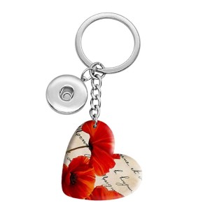 10 styles love sunflower pattern resin Painted Heart Key chain fit 20MM Snaps button jewelry wholesale