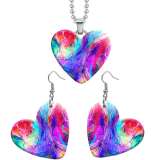 10 styles love Dragonfly color pattern resin Stainless Steel Heart Painted  Earrings 60CMM Necklace Pendant Set