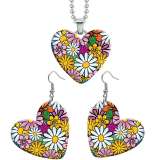 10 styles love Flower pattern resin Stainless Steel Heart Painted  Earrings 60CMM Necklace Pendant Set