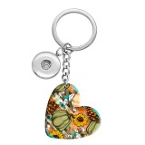 10 styles love cactus hog tiger pattern resin Painted Heart Key chain fit 20MM Snaps button jewelry wholesale