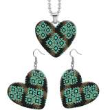 10 styles love Leopard Pattern resin Stainless Steel Heart Painted  Earrings 60CMM Necklace Pendant Set