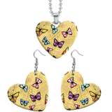 10 styles love Flower pattern resin Stainless Steel Heart Painted  Earrings 60CMM Necklace Pendant Set