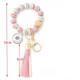 Colored Silicone Bracelet Wood Bead Wrist Key Chain fit  20MM Snaps button jewelry wholesale