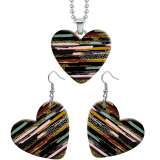 10 styles love Colorful Flower Leopard Pattern resin Stainless Steel Heart Painted  Earrings 60CMM Necklace Pendant Set