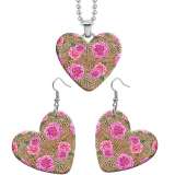 10 styles love Clover Flower Pumpkin pattern resin Stainless Steel Heart Painted  Earrings 60CMM Necklace Pendant Set