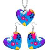 10 styles love color leaf pattern  resin Stainless Steel Heart Painted  Earrings 60CMM Necklace Pendant Set