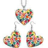 10 styles love Clover Flower Pumpkin pattern resin Stainless Steel Heart Painted  Earrings 60CMM Necklace Pendant Set