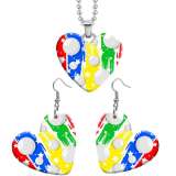 10 styles love Flag rugby Basketball Volleyball  resin Stainless Steel Heart Painted  Earrings 60CMM Necklace Pendant Set