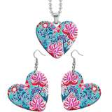 10 styles love Flower pattern resin Stainless Steel Heart Painted  Earrings 60CMM Necklace Pendant Set