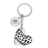 10 styles love Color stitching Leopard Pattern resin Painted Heart Key chain fit 20MM Snaps button jewelry wholesale