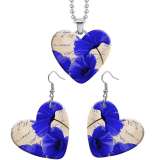 10 styles love Pretty Flower resin Stainless Steel Heart Painted  Earrings 60CMM Necklace Pendant Set