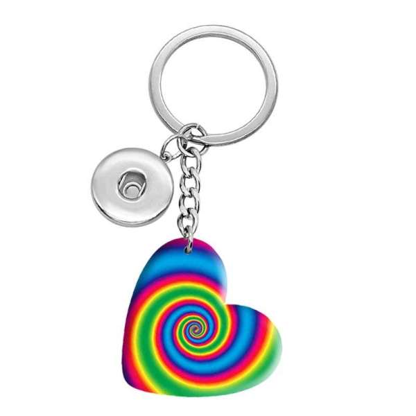 10 styles love color pattern resin Painted Heart Key chain fit 20MM Snaps button jewelry wholesale