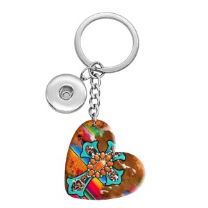 10 styles love cactus Cross resin Painted Heart Key chain fit 20MM Snaps button jewelry wholesale