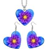 10 styles love Flower Pineapple pattern resin Stainless Steel Heart Painted  Earrings 60CMM Necklace Pendant Set